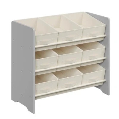 Afbeelding van SONGMICS kinderplank, speelgoedplank, kinderboekenkast, met 9 opbergdozen van vliesstof, kinderkamerplank, ruim, 29,5 x 62,5 60 cm, duifgrijs GKR033G10