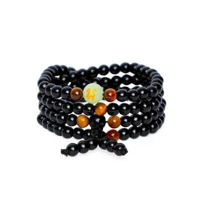Afbeelding van Zentana Mala Armband Draak Onyx &amp; Tijgeroog Beheersing 6mm stenen
