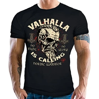 Afbeelding van T shirt voor Viking Nordmann fans: Walhalla is Calling, Warrior, L