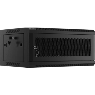 Afbeelding van Lanberg Nástěnná jednodílná skříň 19&quot;, 4U/600x450, (v rozloženém stavu), perforované dveře, černá ( (4 HE, 19 inch rek), Serverkast, Zwart