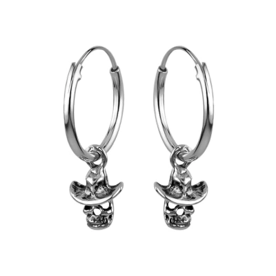 Afbeelding van Zilveren oorbellen Oorring met hanger oorringen hanger, doodshoofd