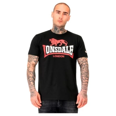 Afbeelding van Lonsdale Heren T shirt normale pasvorm Lion Two Tone, zwart/rood/wit, 3XL