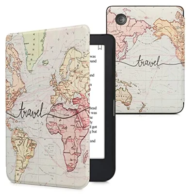 Afbeelding van kwmobile e reader hoesje compatibel met Kobo Clara 2E Magneetsluiting Ereader case Travel Wereldkaart in zwart/meerkleurig