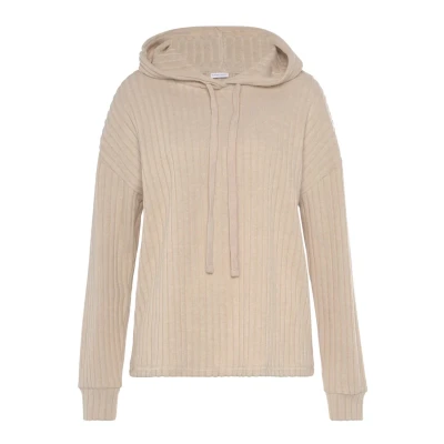 Afbeelding van Lascana loungetop met capuchon en ribstructuur beige