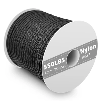 Afbeelding van Gemtte paracord 550 nylon touw, 4 mm, 50 m koord met 7 strengen parachutekoord, scheurvast koord, zwart voor armband, lijn, halsband, survivalparacord, max. 250 kg