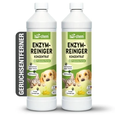 Afbeelding van bio chem Enzymreiniger concentraat 2 x 1000 ml diepwerkende geurverwijderaar tegen urine, kattenurine en hondenurine microbiologische geurneutralisator voor honden katten geur
