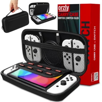 Afbeelding van Orzly draagtas compatibel met Nintendo Switch en nieuwe OLED console zwart Beschermende harde draagbare reisdraagtas Shell etui vakken voor accessoires games