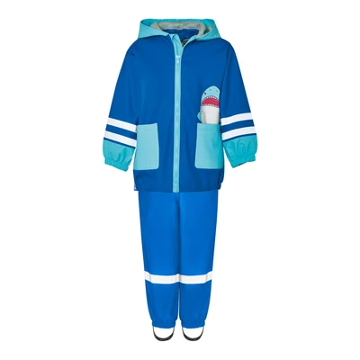 Afbeelding van Playshoes Tweedelig regenpak, modderpak, waterdicht, haaiblauw., 86