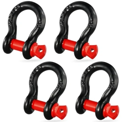 Afbeelding van VEVOR D ringschakels 2 ton, set van 4 stuks gelegeerd staal, 8 ton breukvastheid, met 15 mm schroefstift, sleepsluiting voor terreinvoertuigen jeeptrucks, zwart