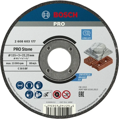 Afbeelding van Bosch Accessoires Doorslijpschijf recht Standard for Stone C 30 S BF, 115 mm, 22,23 3,0 mm 1 stuks 2608603177