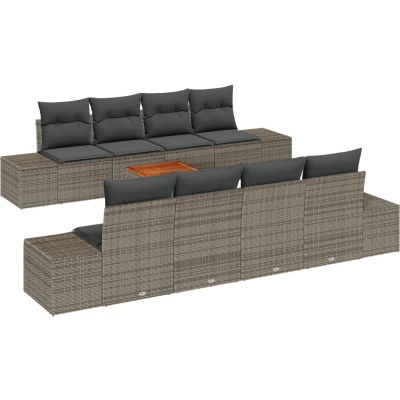 Afbeelding van vidaXL 7 delige Tuin Sofa Set met Kussens Grijs Poly Rattan Acacia