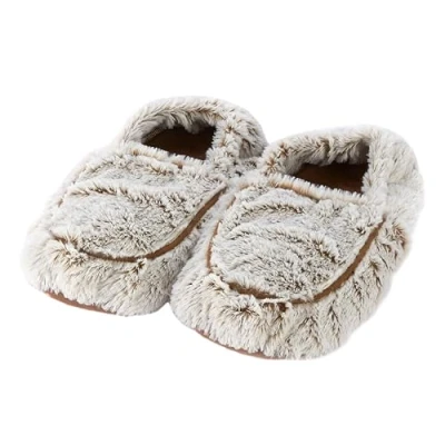 Afbeelding van Warmies magnetronbestendige pantoffels, verwarmbare damespantoffels met Franse gedroogde lavendel, rustgevende warmte en comfort, één maat Marshmallow beige kleur