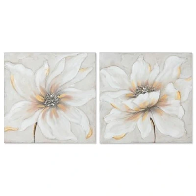 Afbeelding van Schilderij Home ESPRIT Wit Beige Canvas Hout MDF Bloem Romantiek 50 x 2,5 cm (2 Stuks)
