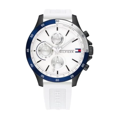 Afbeelding van Tommy Hilfiger Herenhorloge Met meerdere wijzerplaten, kwartshor, wit, Eén maat, bandjes