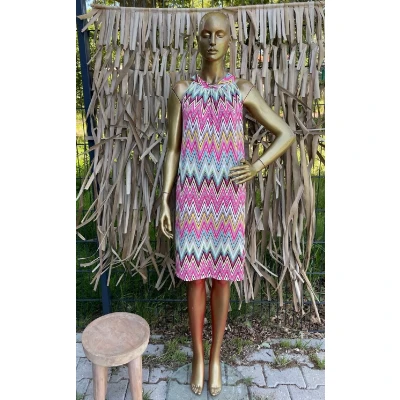 Afbeelding van Halterjurk Costa Zigzagprint Roze Multicolor One Size (36 t/m 40/42)