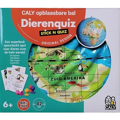 Afbeelding van Caly Stick N quiz 42 opblaasbare wereld bal + Spel dieren &amp;