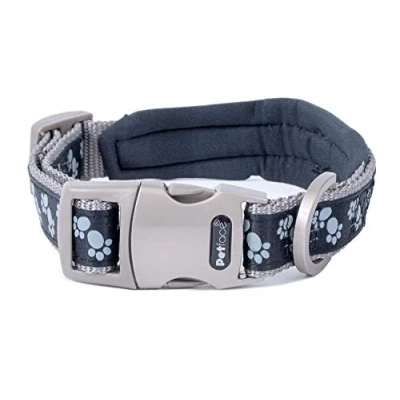 Afbeelding van Petface Signature Gewatteerde Halsband, Medium, Zwart Met Grijze Poten