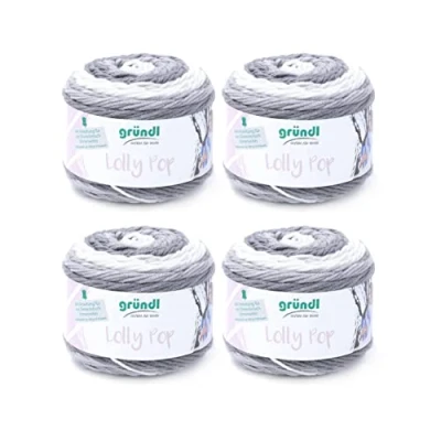 Afbeelding van Gründl Lolly Pop haak en breigaren (wolachtig wasbaar universeel garen, 100% polyacryl, 150 g/240 m, naalddikte: 5 6, 4 x g), Silver Swirl, 24 10 cm