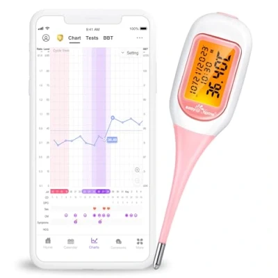 Afbeelding van Easy@Home Slimme Basale Thermometer, Groot Scherm en Achtergrondverlichting, met Premom APP (iOS &amp; Android) Auto BBT Synchronisatie, Grafiek, Dekkingslijn Qvulatietracking#BT A31