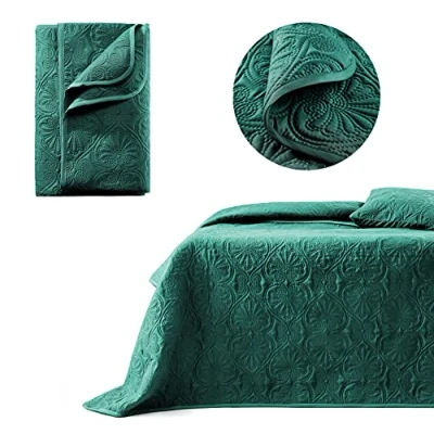 Afbeelding van ROOM99 Leila Elegante sprei in donkergroen, 200 x 220 cm, veelzijdige woondeken als bedsprei of banksprei, voor bed en bank, quilt, stijl, ideaal