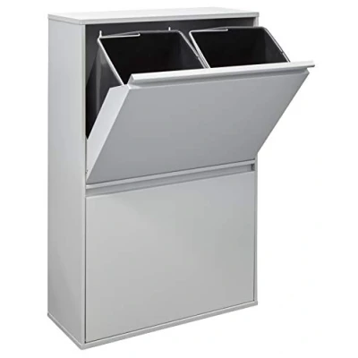 Afbeelding van ARREGUI Basic CR602 B Vuilnisbak van staal met 4 emmers, gerecycled meubilair, x 17 l (68 l), lichtgrijs