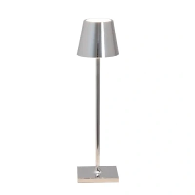 Afbeelding van Zafferano, Poldina Micro Lamp met Glanzend Chroom Afwerking, Oplaadbare Snoerloze Tafellamp Touchbediening, Bruikbaar als Binnenlamp, Dimmer, 2200 3000 K, Hoogte 27,5 cm