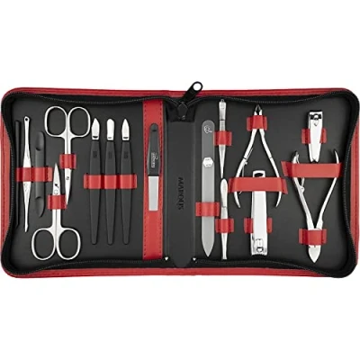 Afbeelding van marQus Manicureset Solingen 16 delige manicure pedicureset in kunstlederen etui handig en zacht complete set met alles voor hand voetverzorging