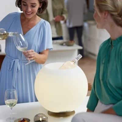 Afbeelding van Kooduu Sphere Wijnkoeler Bluetooth Speaker Led Lamp Bronskleurig Ø 38 cm Dimbaar Oplaadbaar Tafellamp