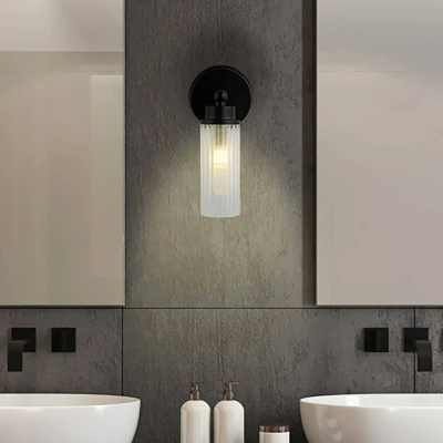 Afbeelding van Searchlight Zwarte wandlamp Imperial met geribbeld glas 29981BK