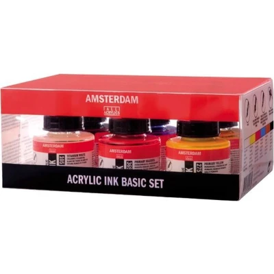 Afbeelding van Amsterdam acryl inkt, set met 6 flacons van 30 ml, in geassorteerde kl