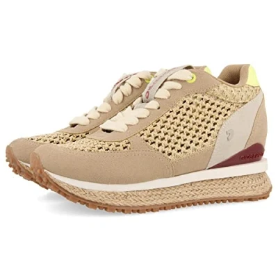 Afbeelding van Teyran damessneakers van bast en jute met sleehak, Beige, 38 EU