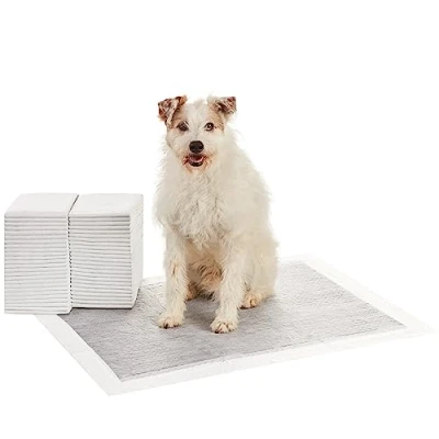 Afbeelding van Amazon Basics Oefening pads voor honden en puppy&#039;s met koolstof geurcontrole, lekvrij design sneldrogend oppervlak, maat XL (50 stuks), grijs