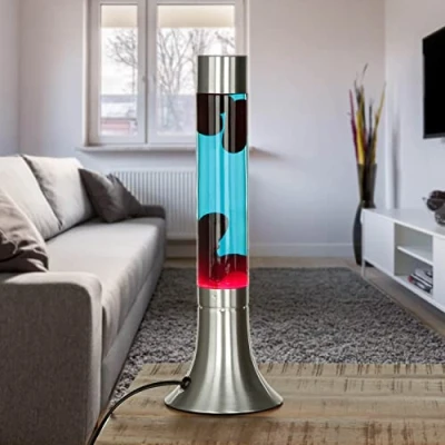 Afbeelding van Lavalamp aluminium in zilver blauw rood party woonkamer 37,5 cm G9 lamp incl. sfeervolle tafellamp retro YVONNE