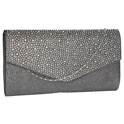 Afbeelding van SwankySwans Dames Montary Glitter Diamante Envelope Clutch Bag, Sling, 3x14x27 cm (B x H L), Grijs (Grijs)