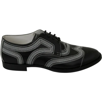Afbeelding van Zwart lederen Derby formele witte veterschoenen