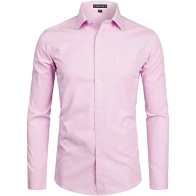 Afbeelding van PARKLEES Herenhemd met lange mouwen, slimfit, vrije tijd, business, bruiloft, hemd borst, roze, M