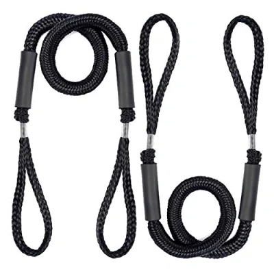 Afbeelding van Bungee Dock Line Mooring Rope Cord voor Boten Kajak Marine Stretch 4 5ft 2 Pack (zwart)