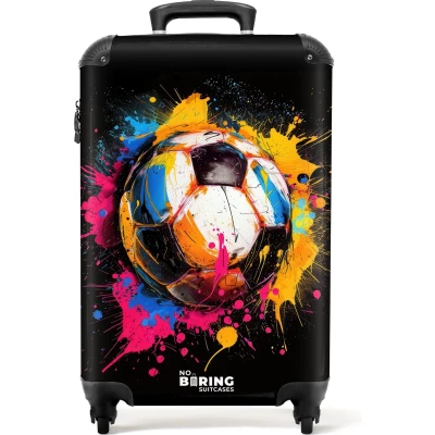 Afbeelding van NoBoringSuitcases.com® Handbagage koffer lichtgewicht Reiskoffer trolley Voetbal met kleurrijke graffiti Rolkoffer wieltjes Past binnen 55x40x20 en 55x35x25