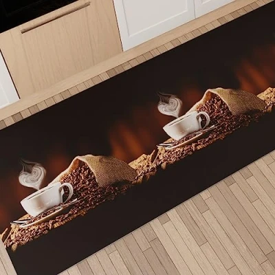Afbeelding van PETTI Artigiani Italiani Keukentapijt, loper, keukenloper, antislip en wasbaar, 52 x 380 cm, design koffie 1, 100% Made in Italy