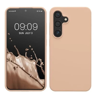 Afbeelding van kwmobile telefoonhoesje geschikt voor Samsung Galaxy S24 Hoesje met siliconen coating Smartphone case in pastelkleurige perzik