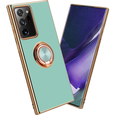 Afbeelding van Cadorabo Hoesje geschikt voor Samsung Galaxy NOTE 20 ULTRA in Glossy Turquoise Goud met ring Beschermhoes van flexibel TPU silicone Case Cover camerabescherming en magnetische autohouder