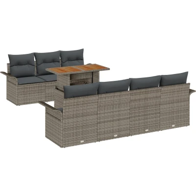 Afbeelding van vidaXL Tuin Sofa Set van 8 Grijs Rattan Rechthoekig