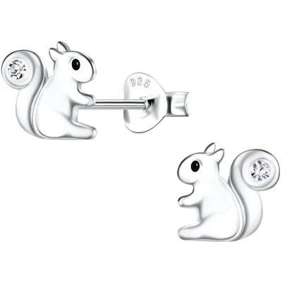 Afbeelding van JoyS Zilveren eekhoorn oorbellen 7 mm gepolijst kristal oorknoppen sterling zilver 925 kinderoorbellen