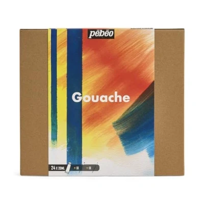 Afbeelding van PEBEO Studio XL Gouache set met 24 buizen 20 ml verschillende kleuren + accessoires voor kunstenaars en beginners penselen spatel canvas karton heldere levendige