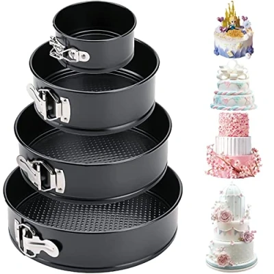 Afbeelding van Amzeeniu Scharniervorm, set van 4 12/18/22/26 cm, professionele ronde taartvorm en bakgerei, afneembare bodem, anti aanbaklaag, verstelbaar, pizza&#039;s quiches, koolstofstaal