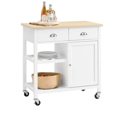 Afbeelding van SoBuy FKW62 WN Keukentrolley Serveerwagen Keukenwagen Hout Wit