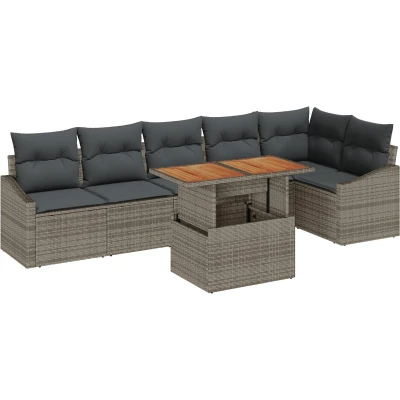 Afbeelding van vidaXL 7 delige Tuin Sofa Set met Kussens Grijs Poly Rattan