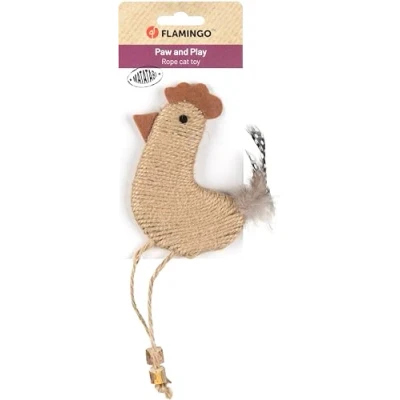 Afbeelding van Flamingo Speelgoed voor kat Yutsa Haan bruin 10 x 1,4 22,5 cm met banden en veren oefent een rustgevend effect uit
