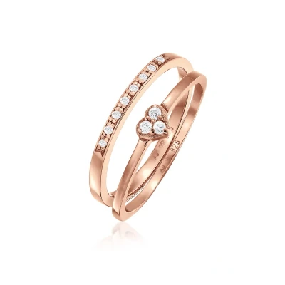 Afbeelding van Elli 2 PACK Heart Ring Rose goldcoloured, Dames, Maat: 58, gold coloured