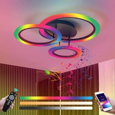 Afbeelding van Plafondlamp LED RGB Kleurverandering met Bluetooth Luidspreker Woonkamerlamp Moderne Ring Plafondverlichting Dimbare Muziek Kinderkamerlamp Afstandsbediening &amp; APP voor Woonkamer Slaapkamer, 84W